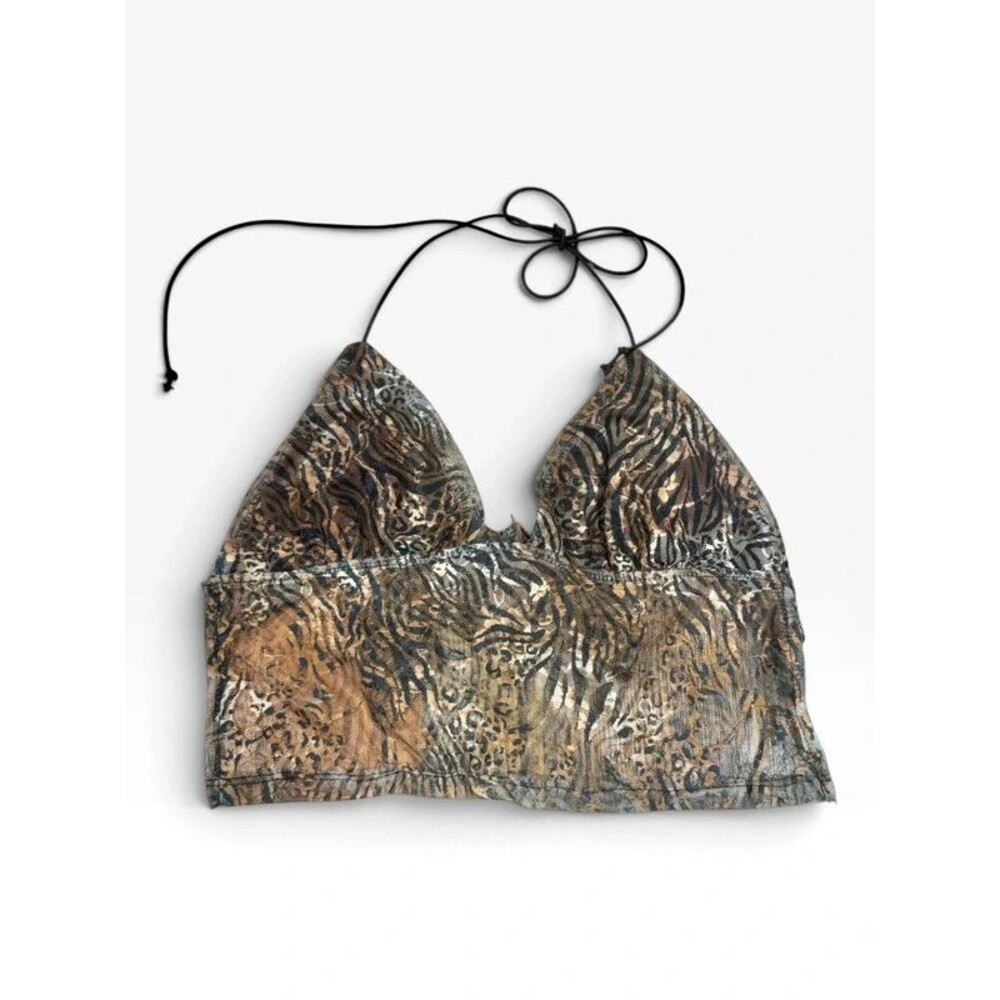 Unbranded 90s Y2K Style Halter Top Animal Print Sheer Open Back Small